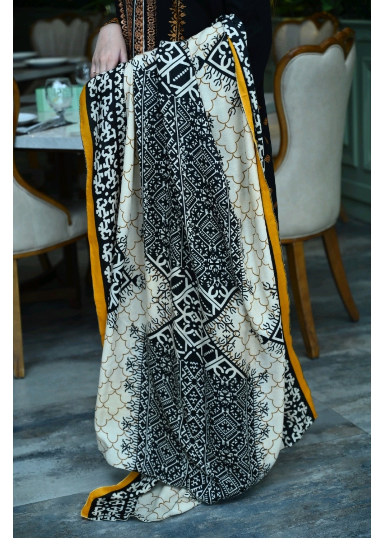 Grace W102 -Embroidered 3pc khaddar dress with printed shawl.