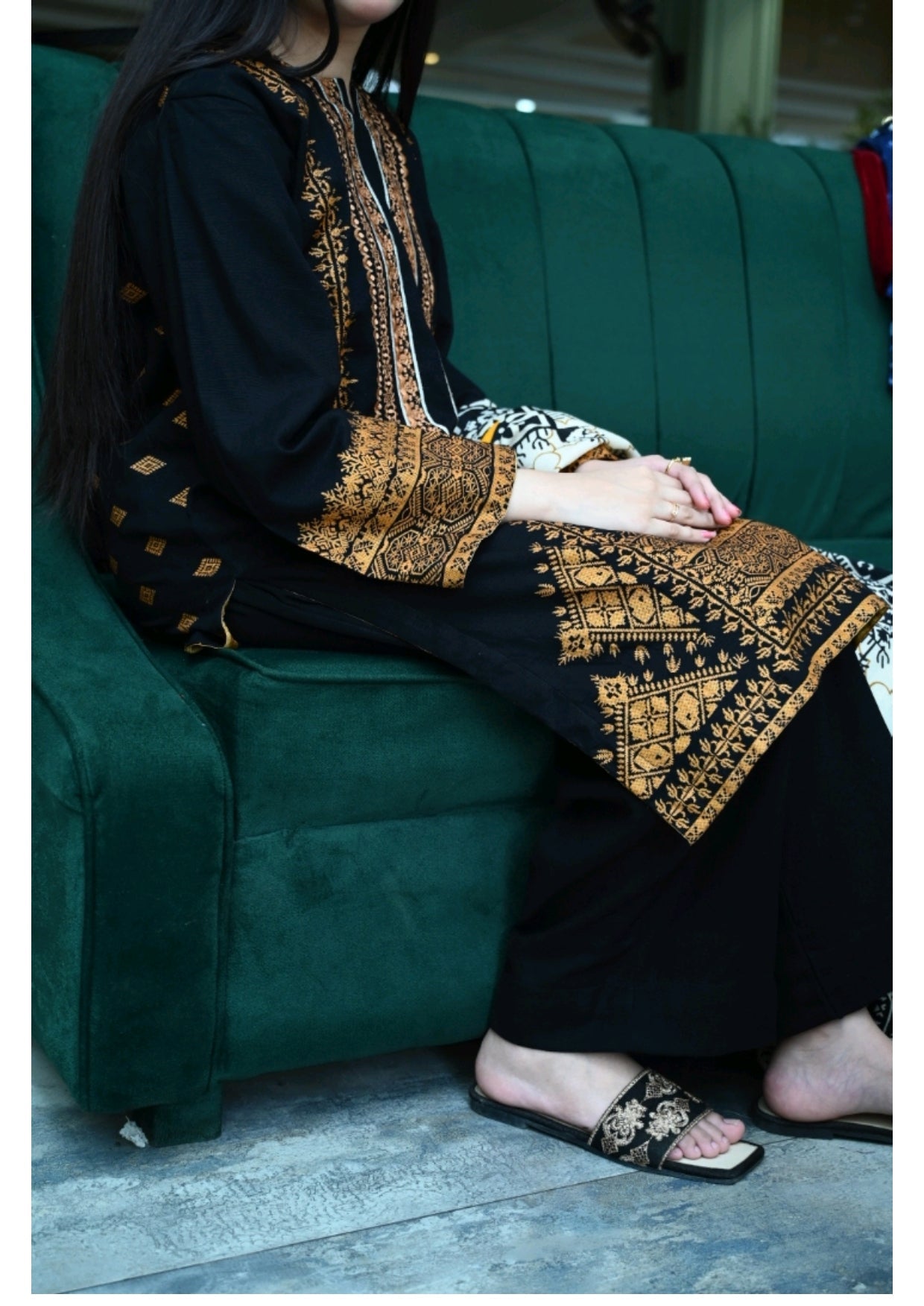 Grace W102 -Embroidered 3pc khaddar dress with printed shawl.