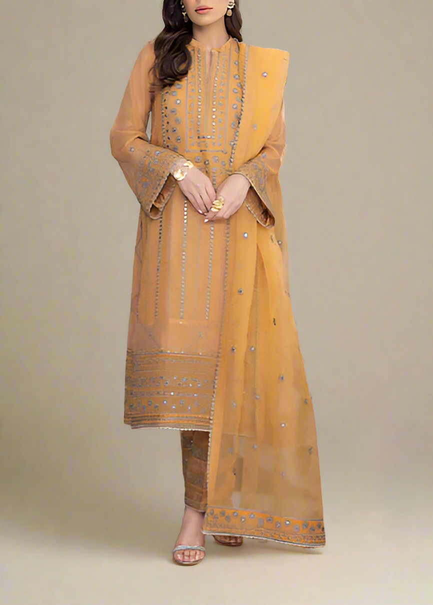 Grace Z-(MARIGOLD) -Stitched Embroidered chiffon 3Pc Suit