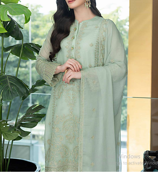 SEAFOAM– Embroidered Chiffon Unstitched 3Pc Suit.