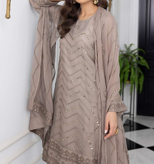 LAVA GRAY– Embroidered Chiffon Unstitched 3Pc Suit.