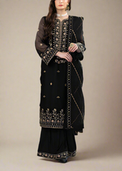 Grace Z-(MIDNIGHT BLACK) -Stitched Embroidered chiffon 3Pc Suit