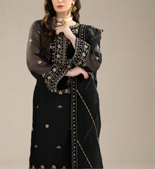 Grace Z-(MIDNIGHT BLACK) -Stitched Embroidered chiffon 3Pc Suit