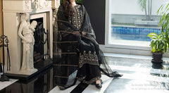 Grace Z-(MIDNIGHT BLACK) -Stitched Embroidered chiffon 3Pc Suit