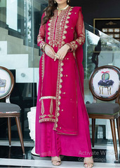 MAGENTA– Embroidered Chiffon Unstitched 3Pc Suit.