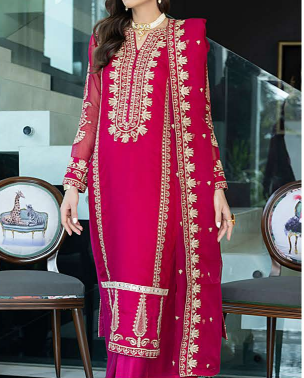MAGENTA– Embroidered Chiffon Unstitched 3Pc Suit.