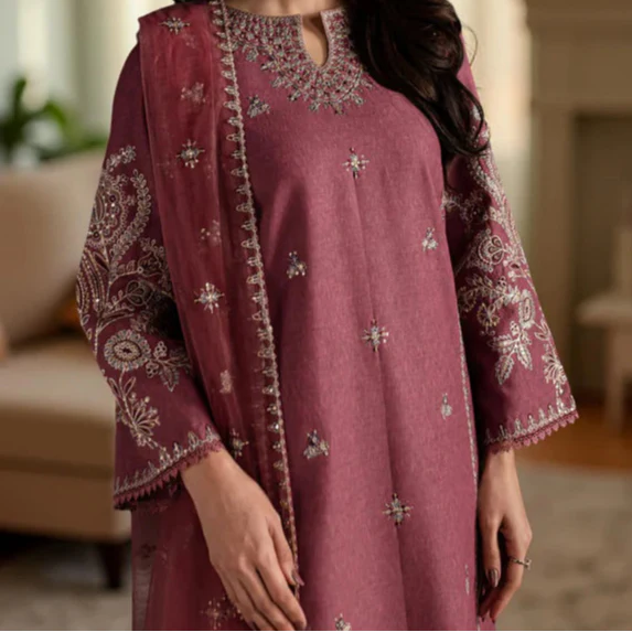 Grace W748-Embroidered 3pc Marina Dress With Embroidered Organza Dupatta.