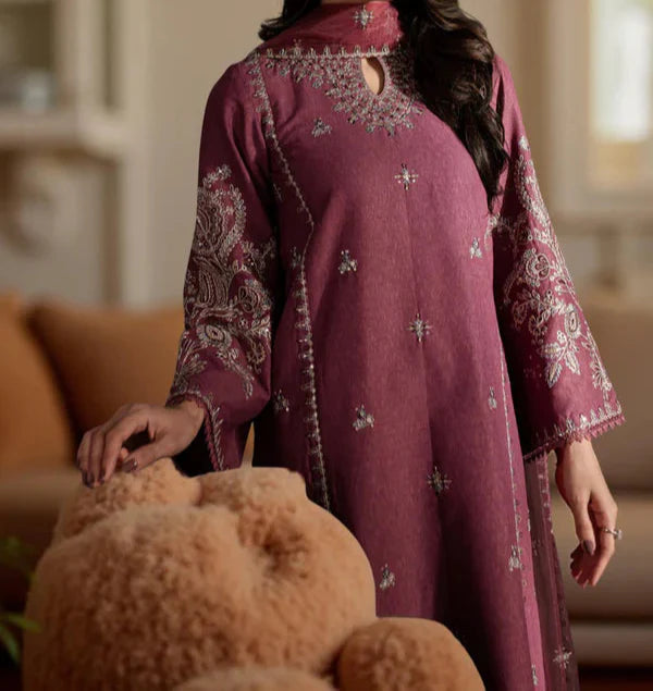 Grace W748-Embroidered 3pc Marina Dress With Embroidered Organza Dupatta.