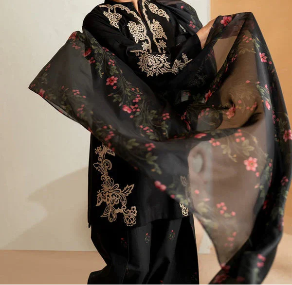 Grace W844-Embroidered 3pc Marina Dress With Printed Shawl.