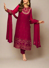 Grace Z-(Aiza) -Stitched Embroidered chiffon 3Pc Suit