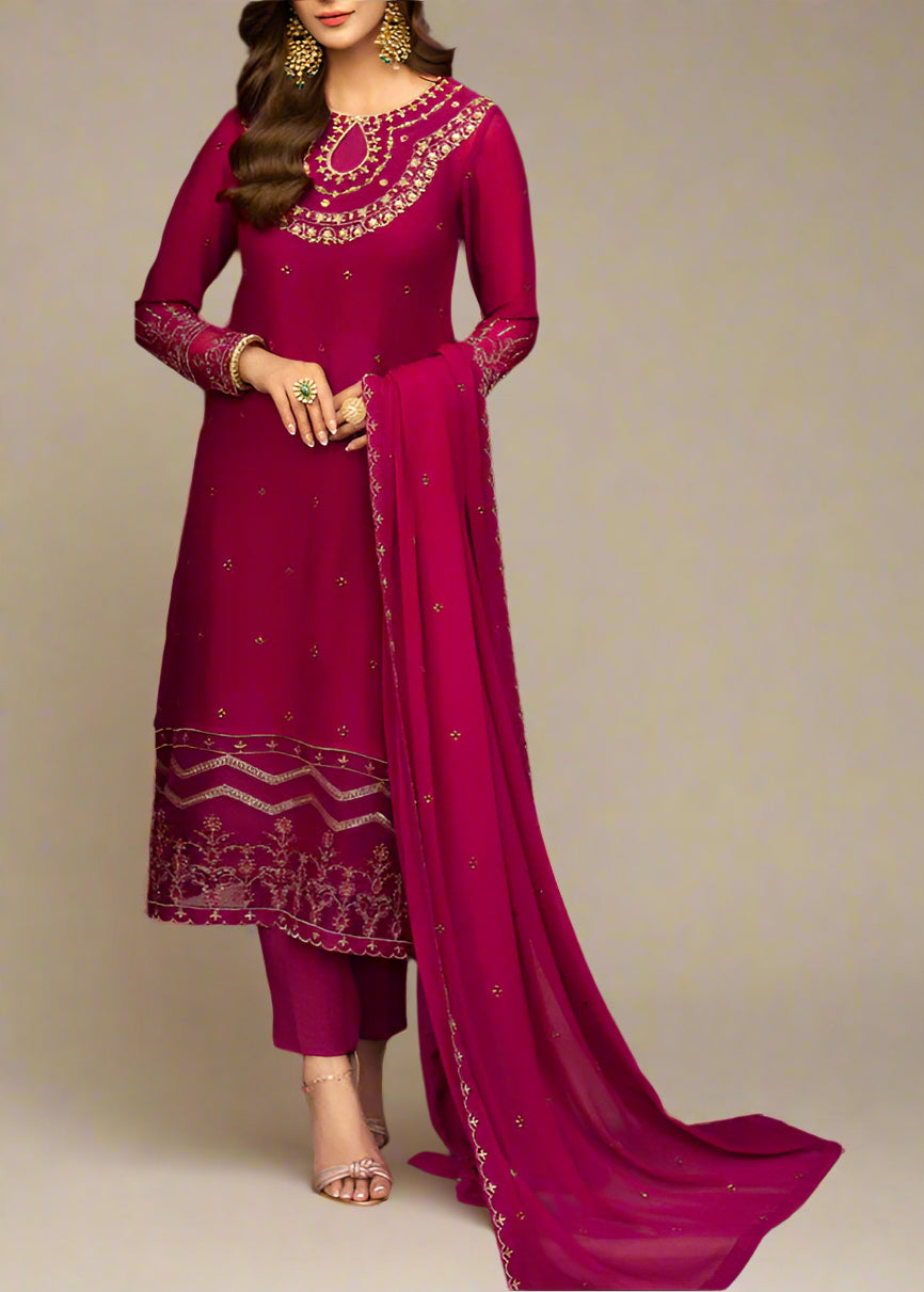 Grace Z-(Aiza) -Stitched Embroidered chiffon 3Pc Suit