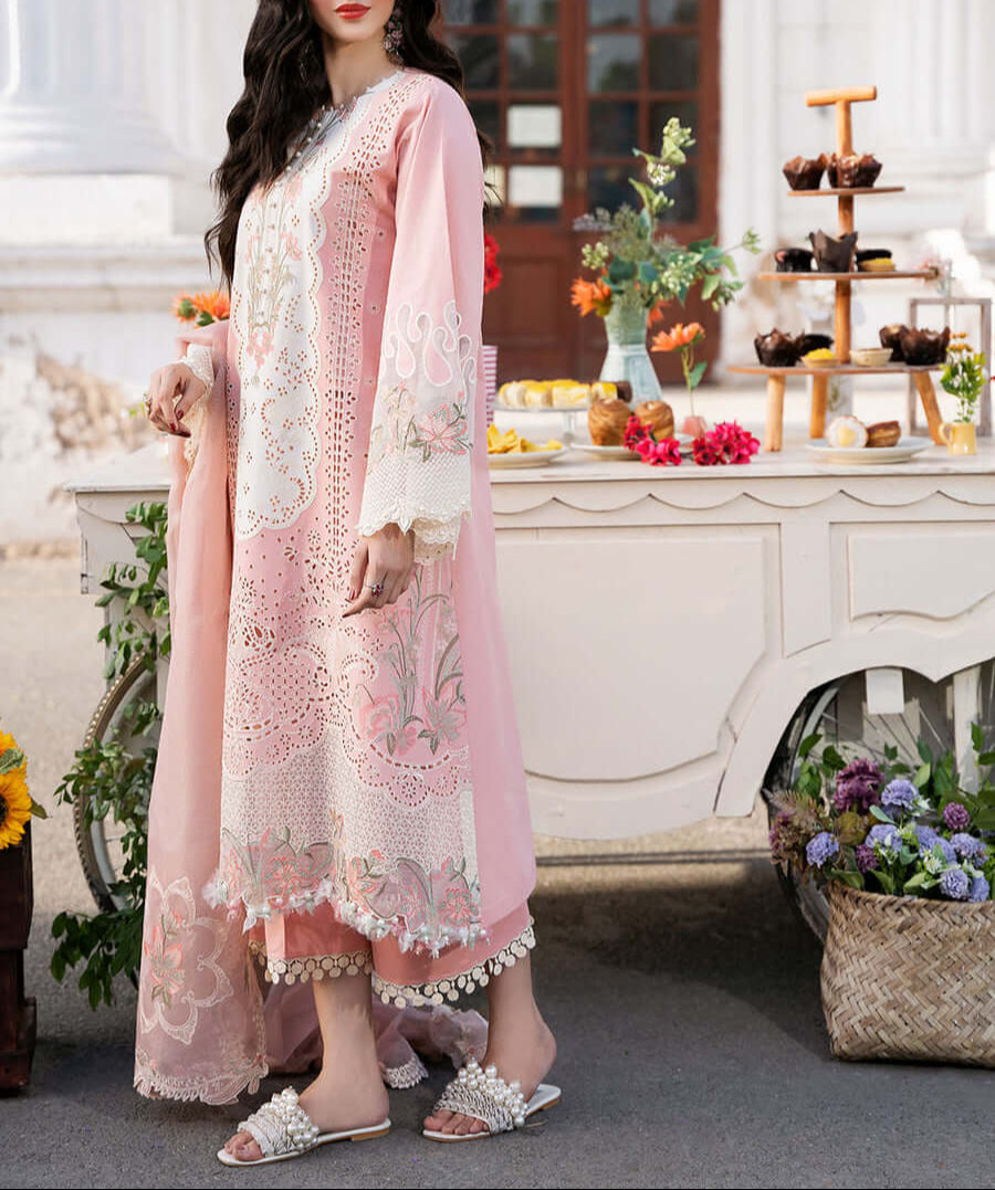 Grace S1272-Embroidered 3pc CHIKANKARI Lawn Dress With Embroidered Organza Dupatta.
