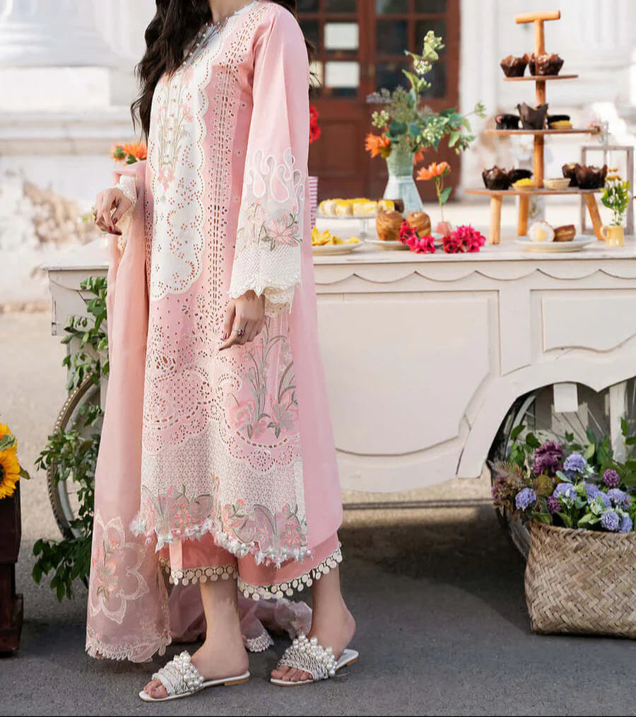 Grace Z-(S1272) - Stitched Embroidered 3pc CHIKANKARI Lawn Dress With Embroidered Organza Dupatta.