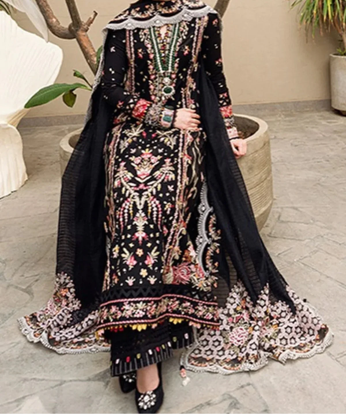 Grace W751-Embroidered 3pc Marina Dress With Embroidered Munar Dupatta.