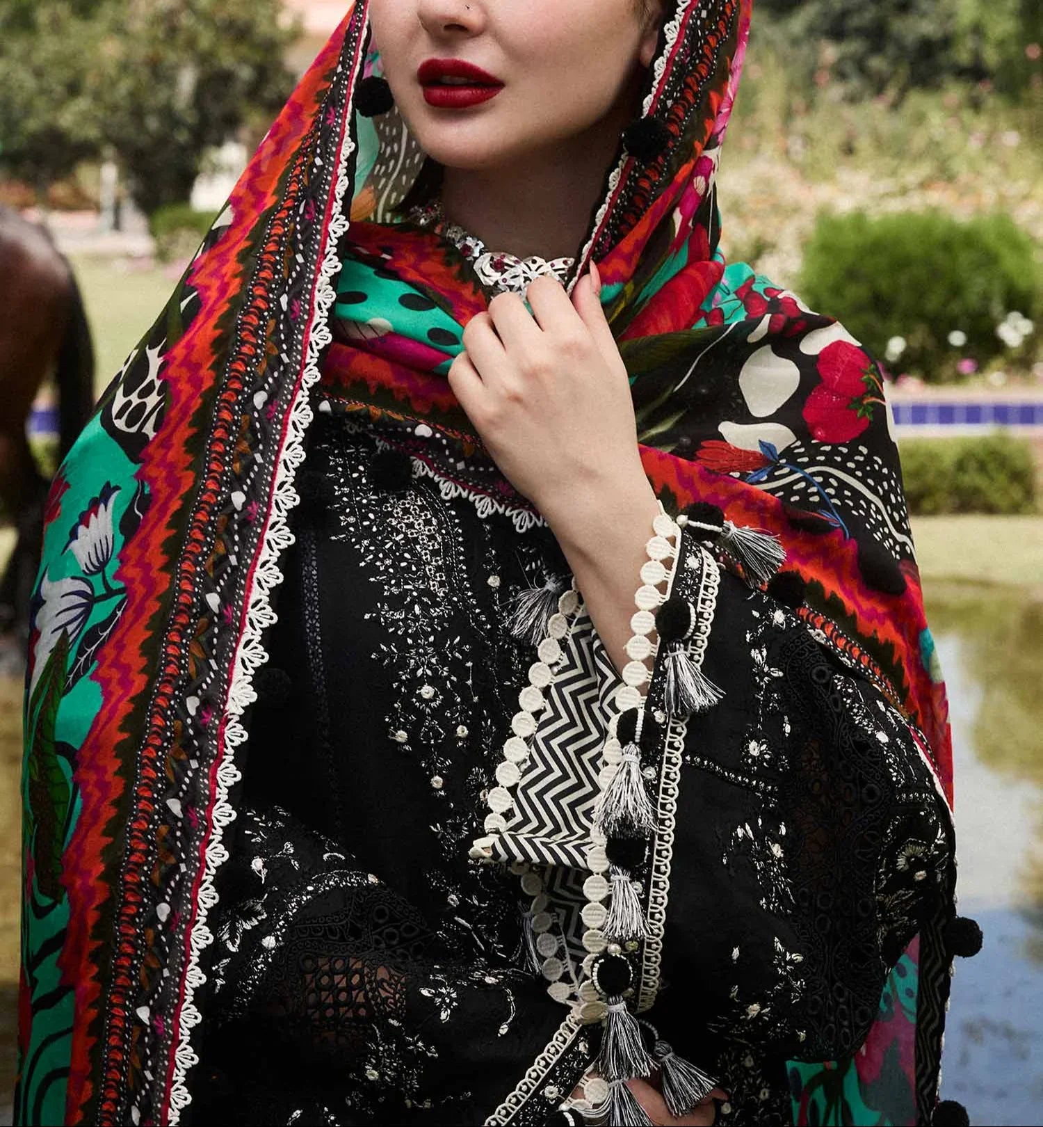 Grace Z94- Stitched Embroidered 3pc Lawn Dress With Printed Munar Dupatta.