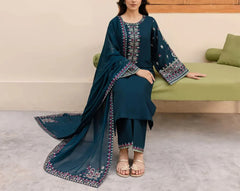 Grace Z(S1227)- Stitched Embroidered 3pc Lawn Dress With Embroidered Organza Dupatta.