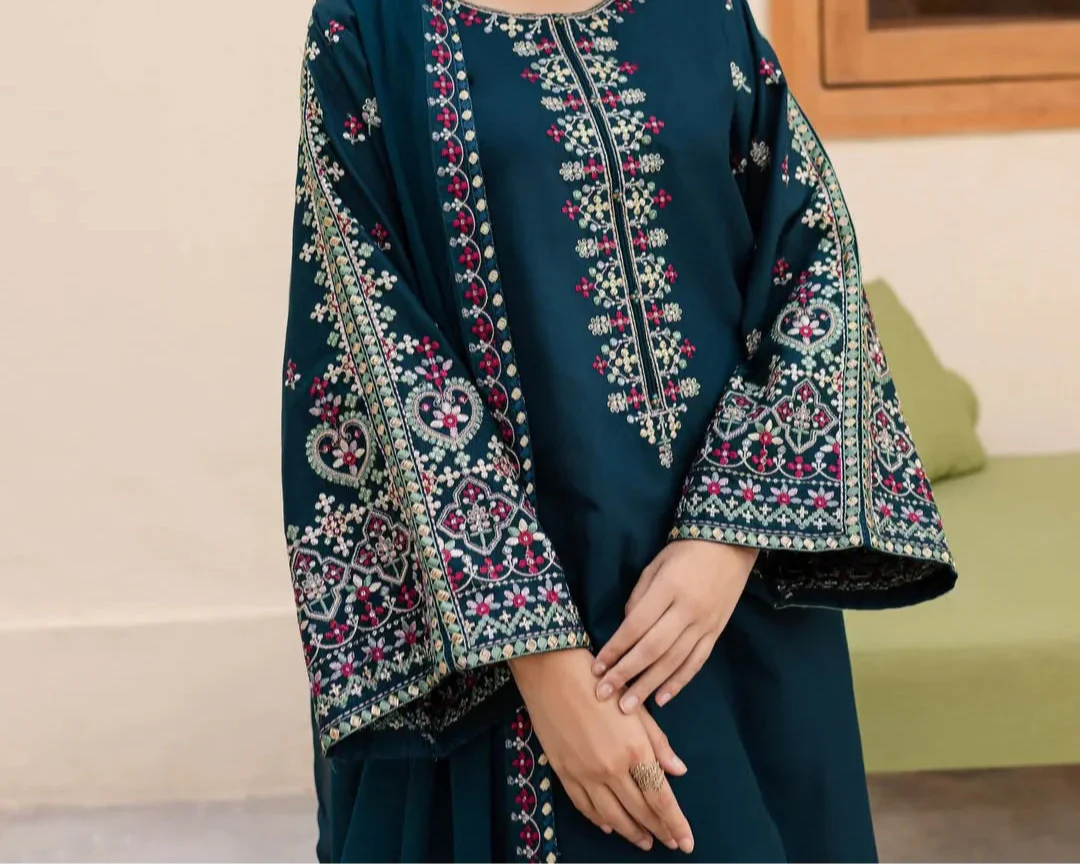 Grace W758 - Embroidered 3pc Marina Dress With Embroidered Chiffon Dupatta.