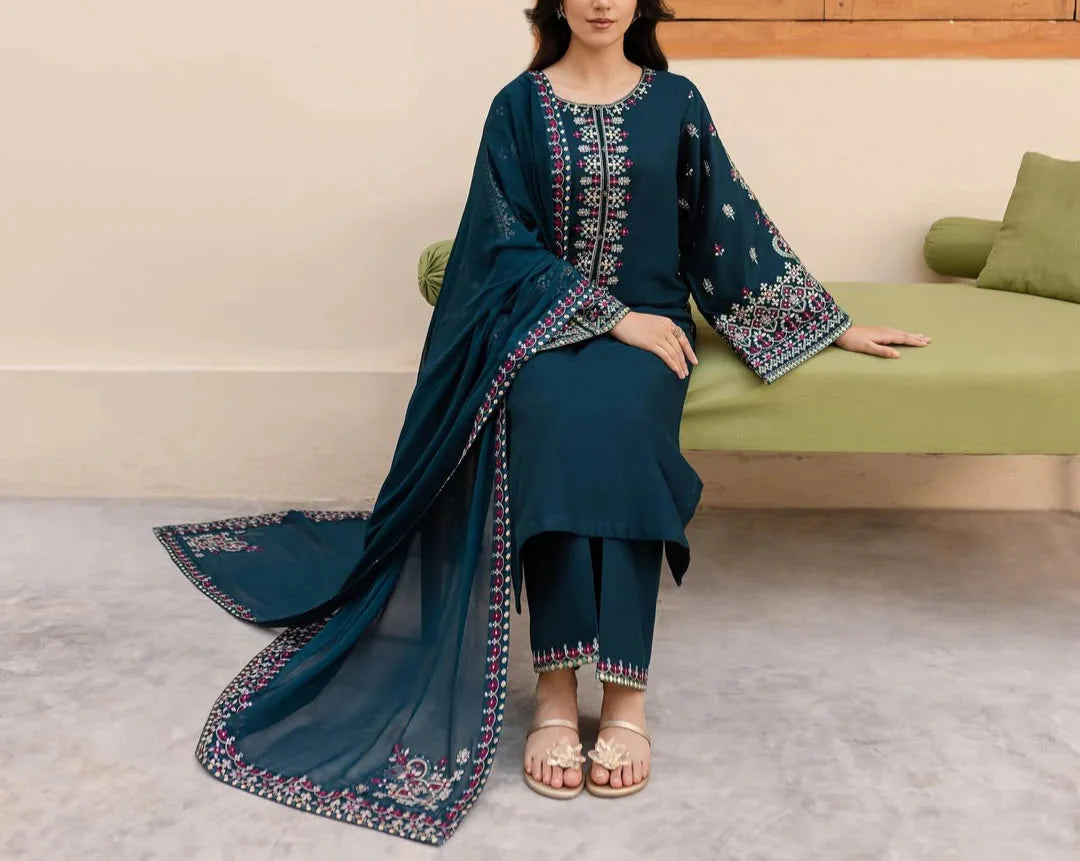 Grace S1227-Embroidered 3pc Lawn Dress With Embroidered chiffon Dupatta.