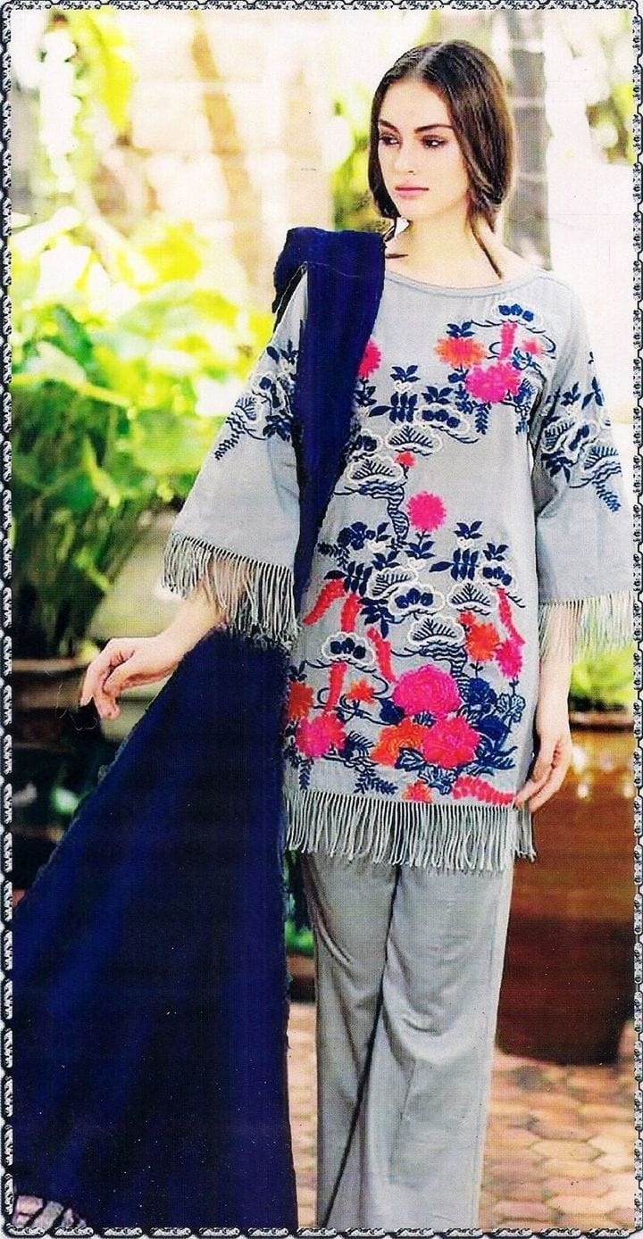 Sarinah D09-Embroided 2pc khaddar dress shirt & trouser. - gracestore.pk