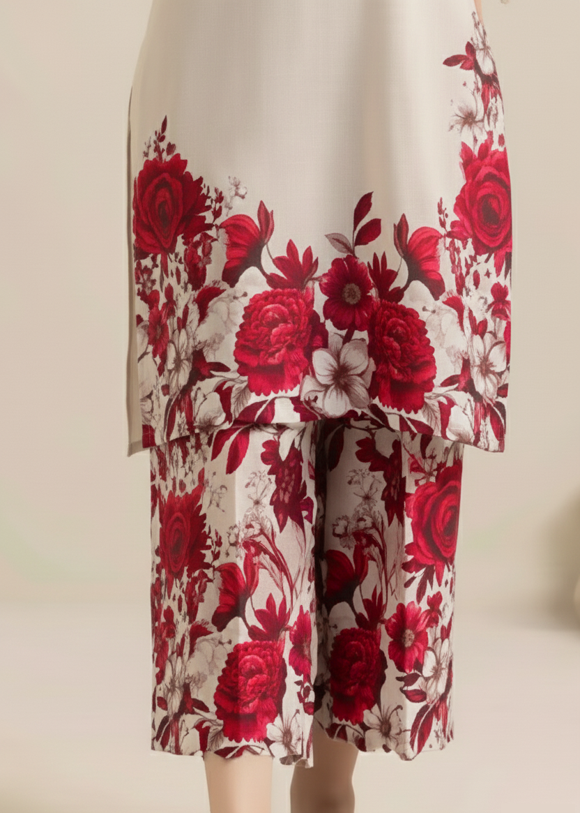 Grace W907 - Digital Printed 3pc Karandi Dress With Digital Printed Karandi Shawl.