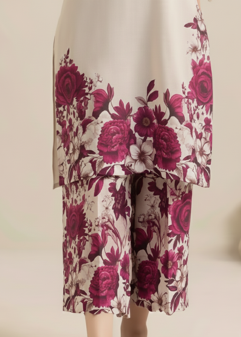 Grace W906 - Digital Printed 3pc Karandi Dress With Digital Printed Karandi Shawl.